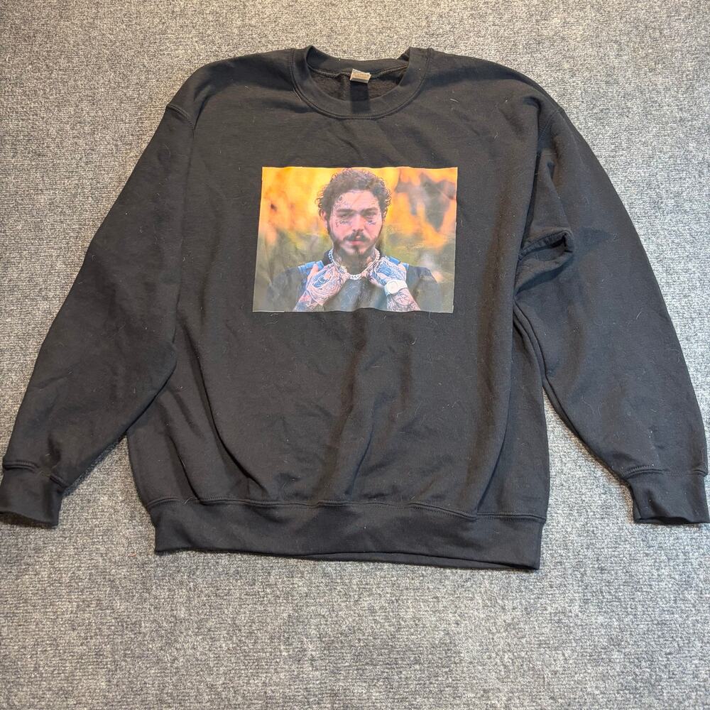 Post Malone Graphic Print Crewneck Sweatshirt Gray Men Size Large Gildan
